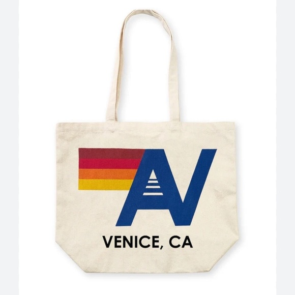 Aviator Nation Handbags - Aviator Nation White Cream Canvas Logo Tote Shoulder Bag Travel Beach